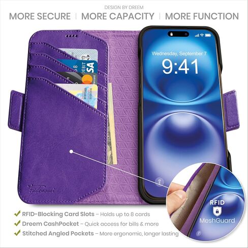 Dreem Real Leather Magnetic Detachable Wallet Case for iPhone 17 Pro in Saudi Arabia
