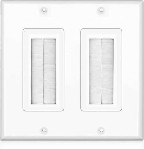 TNP Brush Wall Plate - Dual Gang Cable Entry Access Brush Bristles Style Strap Opening Port Insert Socket Wiring Plug Jack Decorative Face Cover Outlet Mount Panel (2 Gang, 1 Pack) - Black in Saudi Arabia
