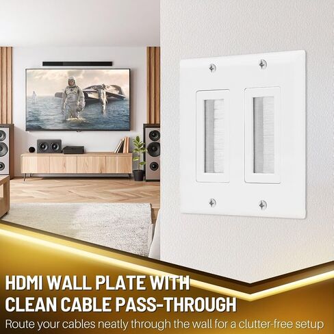 TNP Brush Wall Plate - Dual Gang Cable Entry Access Brush Bristles Style Strap Opening Port Insert Socket Wiring Plug Jack Decorative Face Cover Outlet Mount Panel (2 Gang, 1 Pack) - Black in Saudi Arabia