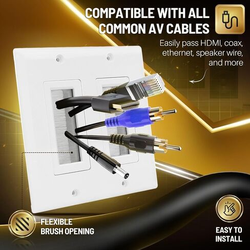 TNP Brush Wall Plate - Dual Gang Cable Entry Access Brush Bristles Style Strap Opening Port Insert Socket Wiring Plug Jack Decorative Face Cover Outlet Mount Panel (2 Gang, 1 Pack) - Black in Saudi Arabia