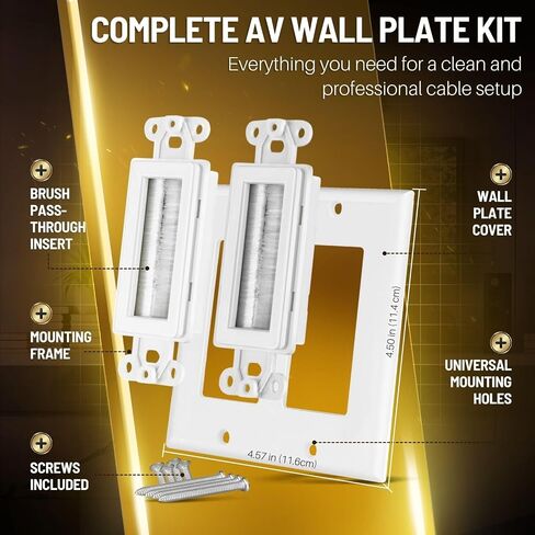 TNP Brush Wall Plate - Dual Gang Cable Entry Access Brush Bristles Style Strap Opening Port Insert Socket Wiring Plug Jack Decorative Face Cover Outlet Mount Panel (2 Gang, 1 Pack) - Black in Saudi Arabia