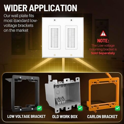 TNP Brush Wall Plate - Dual Gang Cable Entry Access Brush Bristles Style Strap Opening Port Insert Socket Wiring Plug Jack Decorative Face Cover Outlet Mount Panel (2 Gang, 1 Pack) - Black in Saudi Arabia