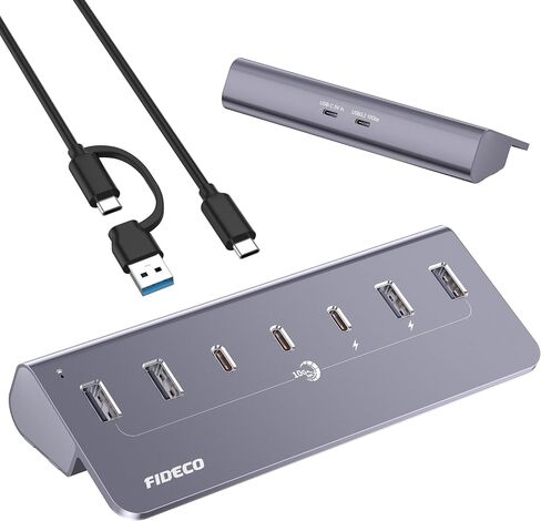 FIDECO Powered USB HUB ، 7 PORT USB 3.2 Gen 2 ، 10GBPS HUB DATA HUB لسلسلة iPhone 16/15 ، FLUBITER USB الألمنيوم مع محول الطاقة 5V 3A ، 4 منافذ USB-A و 3 USB-C ، تدعم BC1.2 الشحن in Kuwait