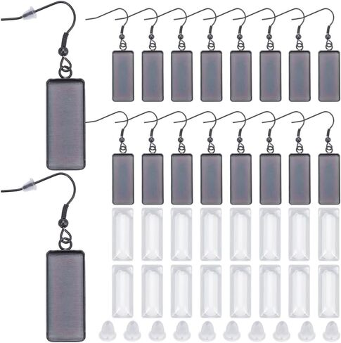 1 Box 20Pcs Rainbow Earring Bezel Blank 10x25mm Rectangle Bezel Pendant Trays with Glass Cabochons Settings Stainless Steel Earring Wire Hooks Accessories for DIY Earrings Jewelry Making in Saudi Arabia