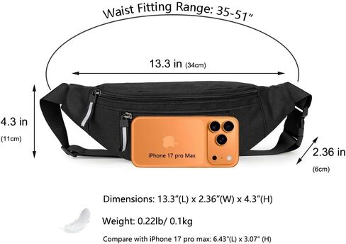 Entchin Crossbody Fanny Pack for Women Men,2-Zipper Pockets Small Belt bag,Lightweight Waist Back Pack (Black) in Kuwait