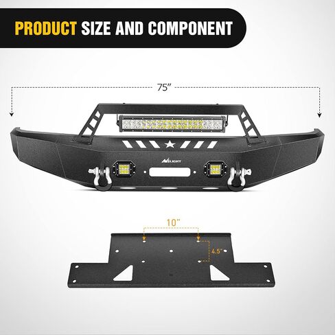 Nilight الخلفية الخطوة المصد لعام 2005 2006 2007 2008 2009 2010 2011 2012 2013 2014 2015 Toyota Tacoma Pickup Pickup Truck Solded Black Solid Steel Off-Road 18W Rings D-Rings in Kuwait