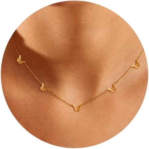 Heart Gold Necklace for Women 18K Gold Plated Stainless Steel Dainty Butterfly Choker Necklace Non Tarnish Meaningful Jewelry for Her Sister Best Friend or Yourself in Kuwait