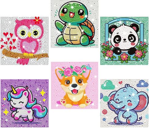 5D Diamond Art Kit for Kids Beginners, 6 Pack Cute Animals Diamond Painting Kits For kids 6-7-8-12, Full Round Drill Big Gem Art for Kids, Diamond Arts And Crafts Sets, Home Wall Decoration 6X6 inch in Saudi Arabia
