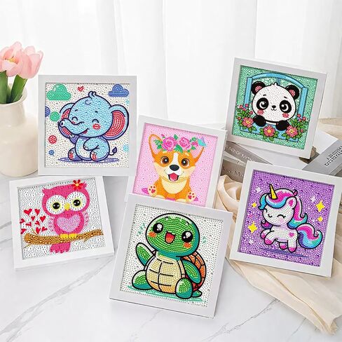 5D Diamond Art Kit for Kids Beginners, 6 Pack Cute Animals Diamond Painting Kits For kids 6-7-8-12, Full Round Drill Big Gem Art for Kids, Diamond Arts And Crafts Sets, Home Wall Decoration 6X6 inch in Saudi Arabia