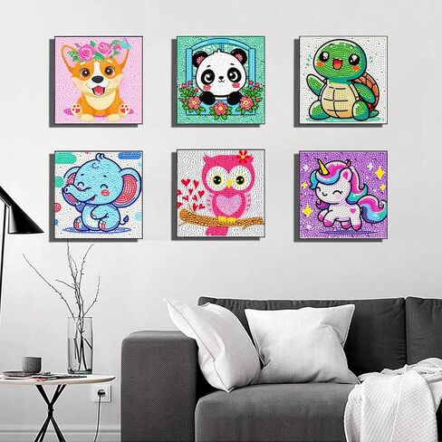 5D Diamond Art Kit for Kids Beginners, 6 Pack Cute Animals Diamond Painting Kits For kids 6-7-8-12, Full Round Drill Big Gem Art for Kids, Diamond Arts And Crafts Sets, Home Wall Decoration 6X6 inch in Saudi Arabia
