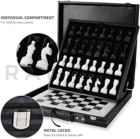 Radicaln Marble Chess Set with Storage Box 15 Inches White and Green Onyx Handmade Board Game 2 Player Classic Chess Sets for Adults- 1 Chess Board & 32 Chess Pieces - Chess Game in Saudi Arabia