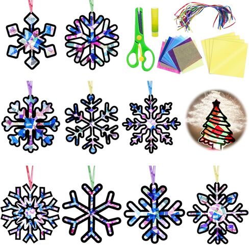 EggSun 36 Sets Christmas Tree Suncatchers Craft Kit for Kids Ornaments Stained Glass Christmas Window Arts and Crafts Kit for Classroom Holiday Projects Home Party Favors Decorations Ages 4 8 12 in Kuwait
