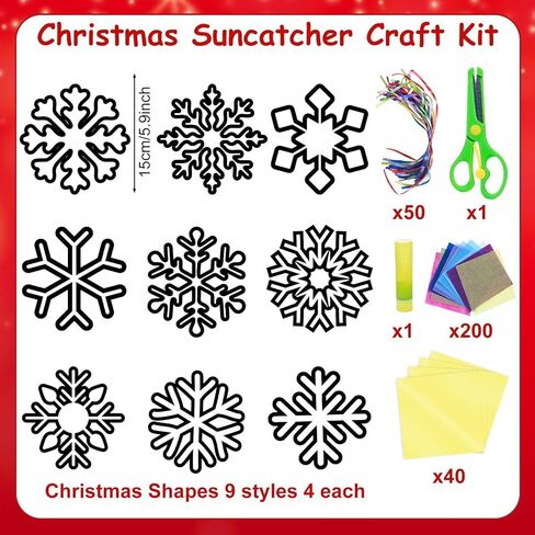 EggSun 36 Sets Christmas Tree Suncatchers Craft Kit for Kids Ornaments Stained Glass Christmas Window Arts and Crafts Kit for Classroom Holiday Projects Home Party Favors Decorations Ages 4 8 12 in Kuwait
