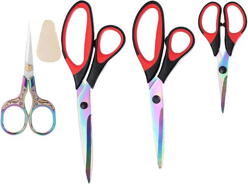 Titanium Coating Sewing Scissors Bundle, Professional Fabric Scissors Set, Ultra-Sharp Stainless Steel Blades, Ergonomic Handle, Great for Tailor, Embroidery, Craft, 9.1"/8.4"/5.5"/4.4" in Saudi Arabia