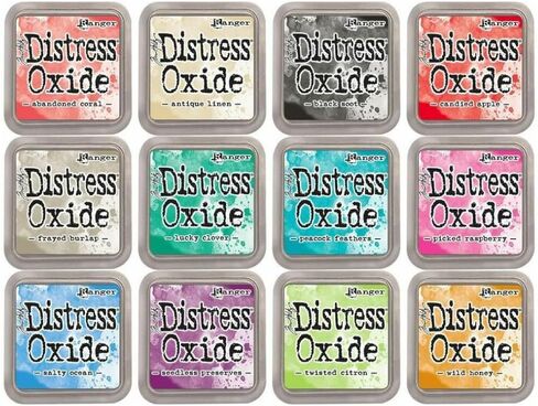 Kit of 12 Pigment & Dye Fusion Inks with Felt Stamp | Matte Effect Finish | Distress Oxide by Ranger - Designed by Tim Holtz | Kit Number 3 | Size Approx. 3" x 3" (7.6 x 7.6 cm) in Saudi Arabia