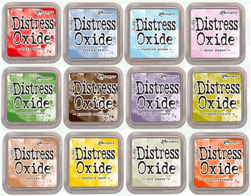 Kit of 12 Pigment & Dye Fusion Inks with Felt Stamp | Matte Effect Finish | Distress Oxide by Ranger - Designed by Tim Holtz | Kit Number 3 | Size Approx. 3" x 3" (7.6 x 7.6 cm) in Saudi Arabia