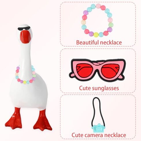 15pcs 7in Desk Goose Outfits, Mini Porch Goose Accessories with Sunglasses Camera Pendant Necklaces Collar Heart Star Gold Chain Fun Clothes Costume Set for Magnetic Table Geese Statue Decor in Saudi Arabia