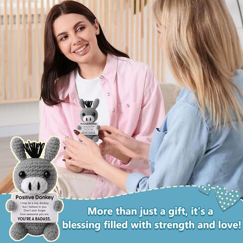 Funny Positive Badass Donkey Crochet Plush, Motivational Gift for Coworkers, Best Friends – Emotional Uplifting Support Small Cute Crochet Stuffed Animals for Women Men No Duck Potato Pickle Turtle in Kuwait