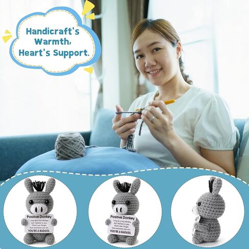Funny Positive Badass Donkey Crochet Plush, Motivational Gift for Coworkers, Best Friends – Emotional Uplifting Support Small Cute Crochet Stuffed Animals for Women Men No Duck Potato Pickle Turtle in Kuwait