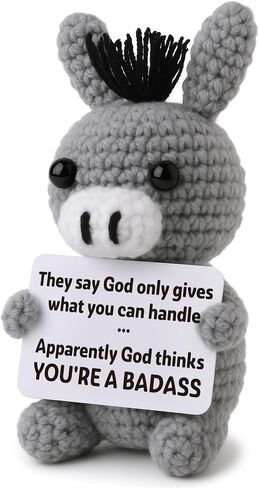 Funny Positive Badass Donkey Crochet Plush, Motivational Gift for Coworkers, Best Friends – Emotional Uplifting Support Small Cute Crochet Stuffed Animals for Women Men No Duck Potato Pickle Turtle in Kuwait