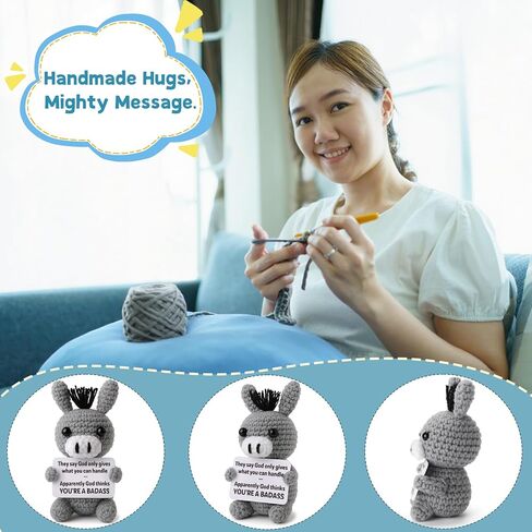Funny Positive Badass Donkey Crochet Plush, Motivational Gift for Coworkers, Best Friends – Emotional Uplifting Support Small Cute Crochet Stuffed Animals for Women Men No Duck Potato Pickle Turtle in Kuwait