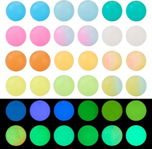 24pcs 15mm Glow in The Dark Round Beads Bulk with Paw Pattern Large Hole Luminous Acrylic Spacer Beads Crafts Bead for DIY Bracelets Necklaces Key Chains Crafts Jewelry Making in Saudi Arabia