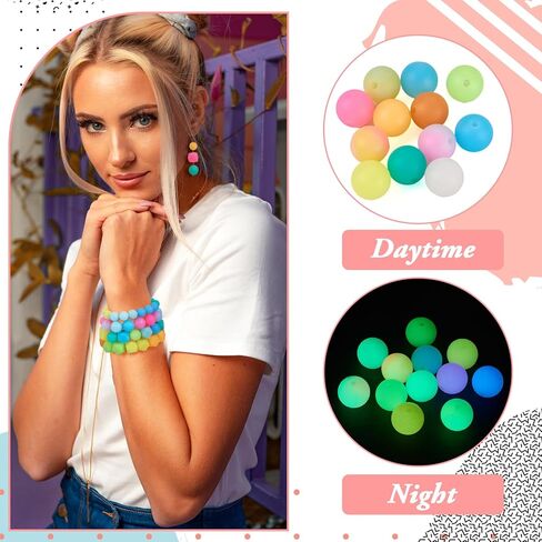 24pcs 15mm Glow in The Dark Round Beads Bulk with Paw Pattern Large Hole Luminous Acrylic Spacer Beads Crafts Bead for DIY Bracelets Necklaces Key Chains Crafts Jewelry Making in Saudi Arabia