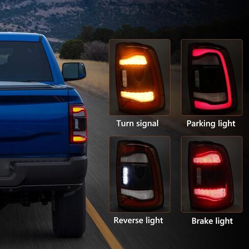 FIONE Tail Light Compatible with Dodge Ram 2500 3500 2019 2020 2021 2022 2023 Rear Light Without Blind Spot LED Type & Black Lens Chrome Right Passenger Side 68361718AD in Saudi Arabia