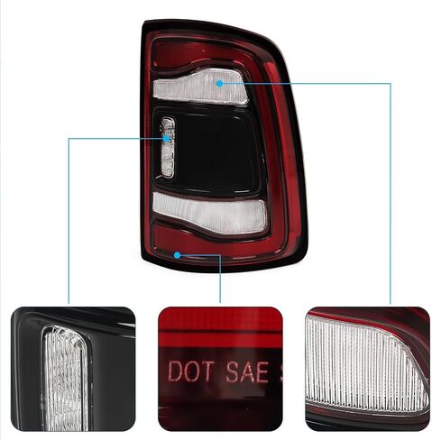 FIONE Tail Light Compatible with Dodge Ram 2500 3500 2019 2020 2021 2022 2023 Rear Light Without Blind Spot LED Type & Black Lens Chrome Right Passenger Side 68361718AD in Saudi Arabia