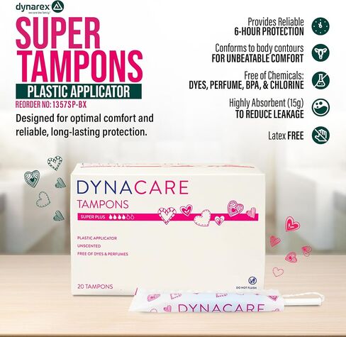 Dynarex Regular Tampons – Bulk Feminine Hygiene Product with Plastic Applicator – 6-Hour Protection – 9 Boxes, 225 Total Tampons in Saudi Arabia