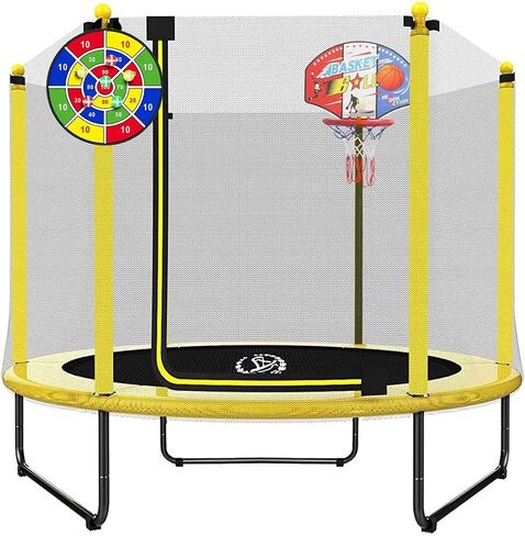 LANGXUN 60" Trampoline for Kids, 5ft Toddler Mini 6-in-1 Trampoline Indoor Outdoor with Swing, Basketball Hoop, Dart Board, Gymnastics Bar, Rings, Christmas Toys Birthday Gifts for Girls Boys Age 1-8 in Saudi Arabia