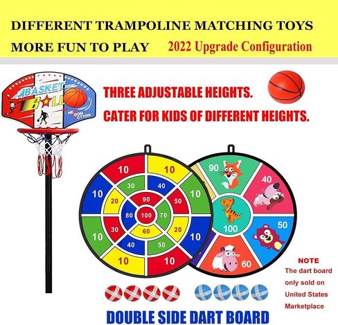 LANGXUN 60" Trampoline for Kids, 5ft Toddler Mini 6-in-1 Trampoline Indoor Outdoor with Swing, Basketball Hoop, Dart Board, Gymnastics Bar, Rings, Christmas Toys Birthday Gifts for Girls Boys Age 1-8 in Saudi Arabia