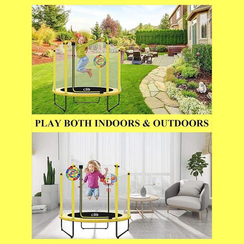 LANGXUN 60" Trampoline for Kids, 5ft Toddler Mini 6-in-1 Trampoline Indoor Outdoor with Swing, Basketball Hoop, Dart Board, Gymnastics Bar, Rings, Christmas Toys Birthday Gifts for Girls Boys Age 1-8 in Saudi Arabia