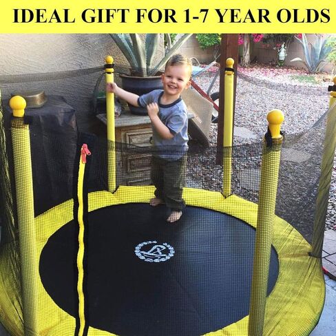 LANGXUN 60" Trampoline for Kids, 5ft Toddler Mini 6-in-1 Trampoline Indoor Outdoor with Swing, Basketball Hoop, Dart Board, Gymnastics Bar, Rings, Christmas Toys Birthday Gifts for Girls Boys Age 1-8 in Saudi Arabia