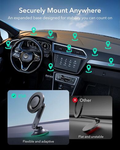 ESR Magnetic Car Mount (Halolock) ، متوافق مع Magsafe Car Mount ، حامل هاتف مغناطيسي للسيارة ، حامل هاتف تهوية الهواء لجهاز iPhone 16/15/14/13/12 ، Galaxy S25 ، شحن غير مدعوم ، أسود ، أسود in Kuwait
