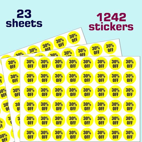 50% Percent Off Sticker for Retail Store 0.87 Inch(7/8 Inch) Circle Price Marker Tag Adhesive Labels Sale Colored Sticker - 1240 PCS in Saudi Arabia