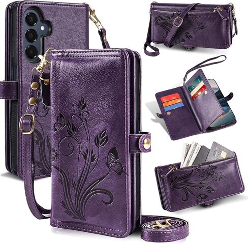 Lacass for Samsung Galaxy A16 5G Case Wallet,[Cards Theft Scan Protection] Card Holder Zipper Leather Flip Cover Crossbody Wrist Strap with Stand (Floral Blue Green) in Kuwait
