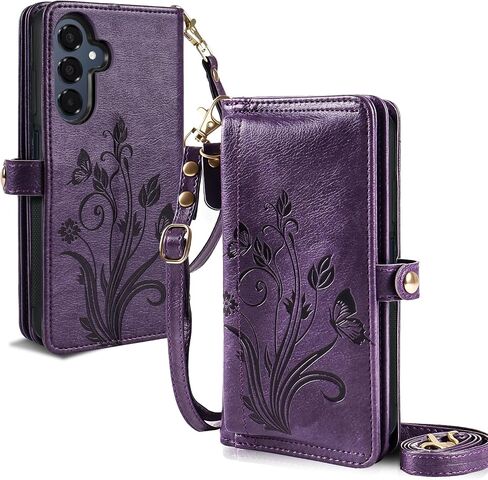 Lacass for Samsung Galaxy A16 5G Case Wallet,[Cards Theft Scan Protection] Card Holder Zipper Leather Flip Cover Crossbody Wrist Strap with Stand (Floral Blue Green) in Kuwait