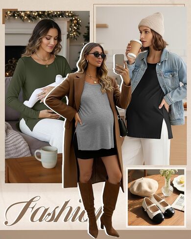 RIYIPER 3 Pack Women's Gaternity Sleeve Dertts Round Dound Side Side Tops Tops Lourd in Kuwait