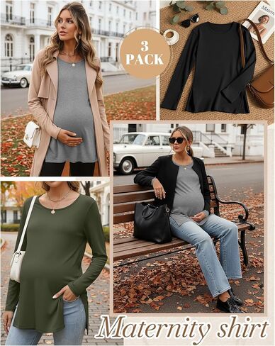 RIYIPER 3 Pack Women's Gaternity Sleeve Dertts Round Dound Side Side Tops Tops Lourd in Kuwait