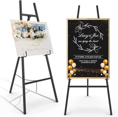 Gold Easel Stand for Sign, Heavy Duty Metal Display Easel with Adjustable Chain, 4-Tier Height Art Easel for Painting, Wedding Sign, Posters & Commercial Display in Saudi Arabia