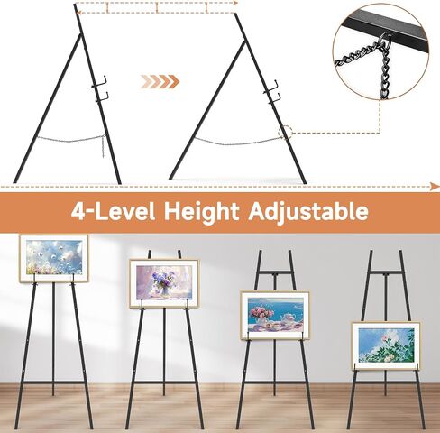 Gold Easel Stand for Sign, Heavy Duty Metal Display Easel with Adjustable Chain, 4-Tier Height Art Easel for Painting, Wedding Sign, Posters & Commercial Display in Saudi Arabia