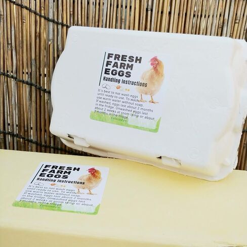 -200pcs- Premium Fresh Farm Eggs Handling Care Instructions Accessories Stickers Labels | Egg Blank Cartons 4 6 12 15 18 30 48 50 Storing Extra Organizer Basket Box Container (200)-L8 in Kuwait