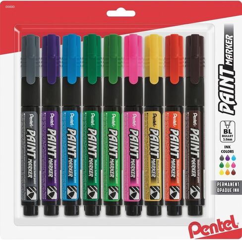 Pentel Paint Markers, Medium Bullet Point, Assorted Ink (DEFGKNPSV) 9-pk - MMP20BP9M in Saudi Arabia