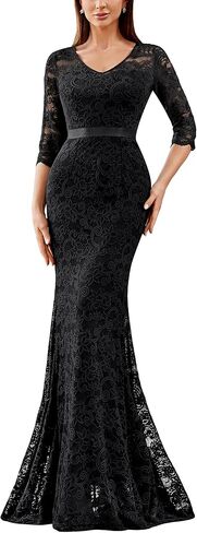 Miusol Women's Elegant v Neck Floral Lace الرسمية الحزب Maxi Dress in Saudi Arabia