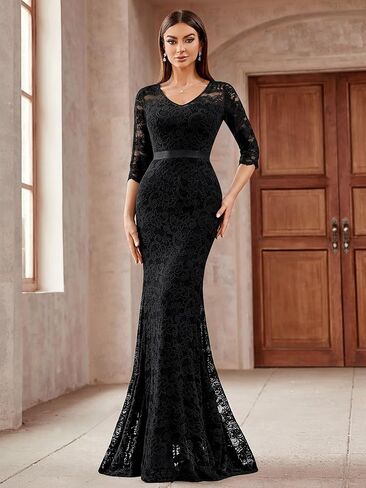 Miusol Women's Elegant v Neck Floral Lace الرسمية الحزب Maxi Dress in Saudi Arabia
