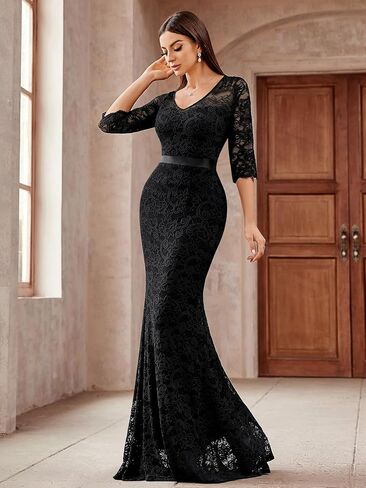 Miusol Women's Elegant v Neck Floral Lace الرسمية الحزب Maxi Dress in Saudi Arabia