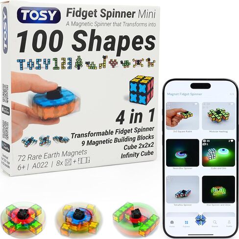 TOSY Magnet Fidget Spinner Mini - 3in1 Toy: Transformable Fidget Spinner with 72 Magnets, Infinity Cube, 2x2 Puzzle Cube for Beginners, Stress Relief for Adults, Easter Birthday Gift (Set of 4) in Kuwait