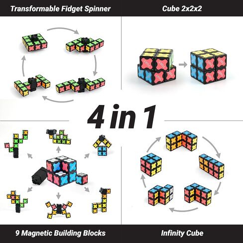 TOSY Magnet Fidget Spinner Mini - 3in1 Toy: Transformable Fidget Spinner with 72 Magnets, Infinity Cube, 2x2 Puzzle Cube for Beginners, Stress Relief for Adults, Easter Birthday Gift (Set of 4) in Kuwait