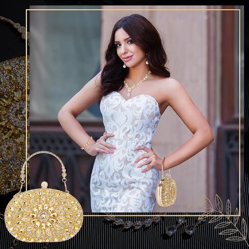 Quelay 4 PCS Women Women Rhinestone Clutch محافظ المجوهرات مجموعة الفضة القابض في المساء Bling Crystal Necklace Dangle Strail in Kuwait